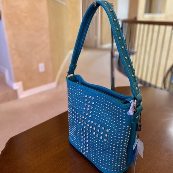 Montana west studded hobo tote bag turquoise - Picture 3 of 8